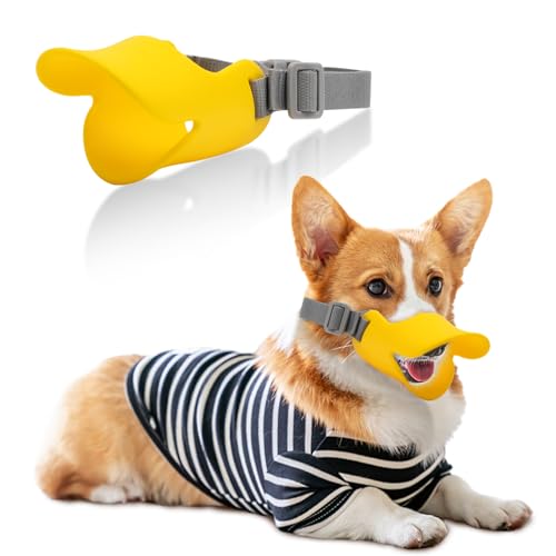 Hundemaulkorb, Anti-Biss Entenschnabel-Form, niedlicher Hundemaulkorb, weich und bequem, Hundemaulkorb für mittelgroße Hunde (Gelb-M) von SepkUs