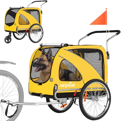 SEPNINE® Hunde Fahrradanhänger XL, 3 in 1 Hundeanhänger & Jogger bis zu 40 kg, faltbar mit Bremsen und Anhängerkupplung für mittelgroße und große Hunde-Gelb von Sepnine