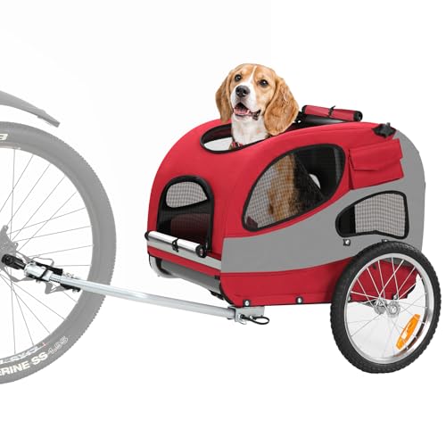 Fahrradanhänger für Hunde, Hundeanhänger für Fahrrad - faltbar, mit Sicherheitsreflektoren, Aufbewahrungstasche, eingebauten Polstern und Sicherheitsseilen, maximale Tragfähigkeit 30 kg von Sepnine