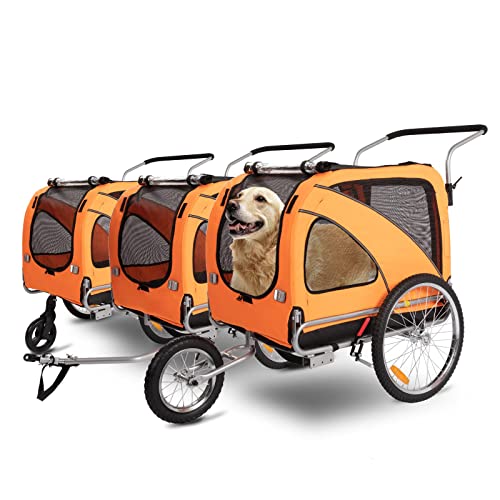 Sepnine Hunde Fahrradanhänger, 3-in-1 Hundeanhänger & Jogger Mit Reflektor Und Bremse,600D Oxford Canvas,Maximale Belastung 40kg (Orange .) von Sepnine