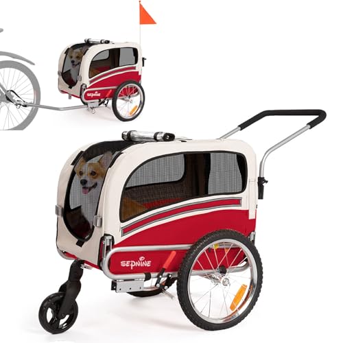 SEPNINE® Hundeanhänger für Fahrrad, 2 in 1 Fahrradanhänger für Hunde bis zu 30 kg, Haustier Transportwagen Anhänger für Jogger und Fahrrad mit Bremsen und Signalwimpel SEPNINE® Hundeanhänger für Fahrrad, 2 in 1 Fahrradanhänger für Hunde bis zu 30 kg, Haustier Transportwagen Anhänger für Jogger und Fahrrad mit Bremsen und Signalwimpel von Sepnine