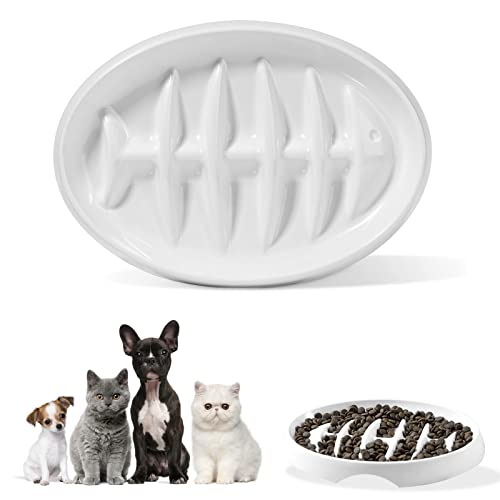 Antischlingnapf Katze, rutschfest Fishbone-Design Katzennapf, Lustiger Interaktiver Puzzle Futternapf für Katze und Welpen (Weiß) von septillar