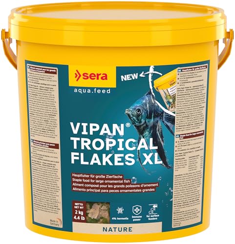 sera Vipan Nature Großflocke 10l (2kg) - XL-Hauptfutter mit 4% Insektenmehl & prebiotischer Wirkung, Flockenfutter fürs Aquarium, Fischfutter mit sehr hoher Futterverwertbarkeit, somit weniger Algen von sera