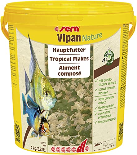 sera Vipan Nature Großflocke 21 L (4 kg) - XL-Hauptfutter mit 4% Insektenmehl und prebiotischer Wirkung, Flockenfutter fürs Aquarium, Fischfutter mit hoher Futterverwertbarkeit, somit weniger Algen von sera