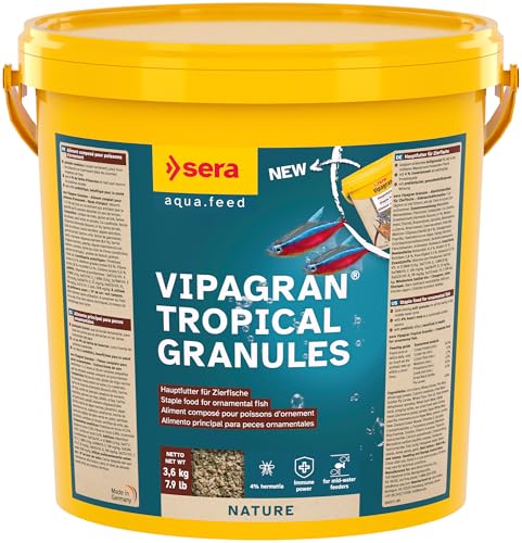 sera Vipagran Granules 10 L (3,6 kg) | Hauptfutter aus Softgranulat 4% Insektenmehl | Gesundes Wachstum & kräftige Entwicklung | Auch für Fische mit kleinem Maul | Ohne Farb- & Konservierungsstoffe von sera