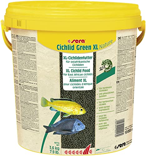 sera Cichlid Green XL Nature 10 L (3,6 kg) - Hauptfutter mit 10 % Spirulina für größere herbivore Cichliden, Futter für Malawi von sera