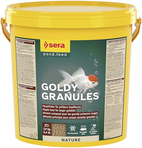 sera Goldy Gran Nature 10l (2,9 kg) - Granulatfutter für größere Goldfische mit 4% Insektenmehl, Goldfischfutter für den Teich mit hoher Futterverwertbarkeit und somit weniger Algen von sera