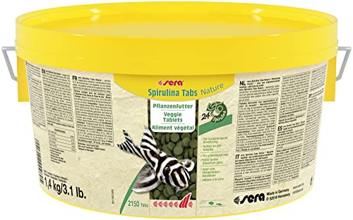 sera Spirulina Tabs Nature 1,4 kg (2,2 L) - Hafttabletten mit 24 % Spirulina für eine gesunde Verdauung und Vitalität, Futtertabletten Aquarium, Rochen Futter von sera