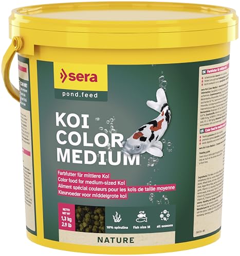 sera Koi Color Medium 3,8 L (1,3kg) | natürliches Farbfutter für farbenprächtige Koi 12-25 cm | optimale Farbausprägung mit Spirulina, Gammarus & Krill | für Gute Wasserqualität im Teich von sera