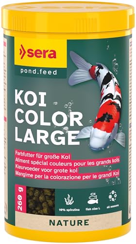 sera Koi Futter Color Large 1 l (260 g) | Natürliches Koifutter für farbenprächtige Koi ab 25 cm | Optimale Farbausprägung mit Spirulina, Gammarus & Krill | Für Gute Wasserqualität im Teich von sera