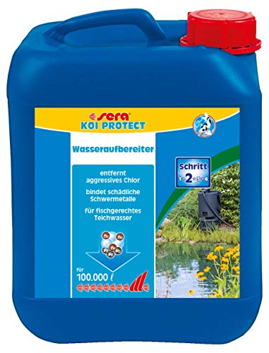 sera KOI PROTECT 5 Liter - Wasseraufbereiter für koigerechtes, mineralstoffreiches Teichwasser, entfernt sofort Chlor und Chloramine, bindet Schwermetalle, mit Mineralstoffen von sera