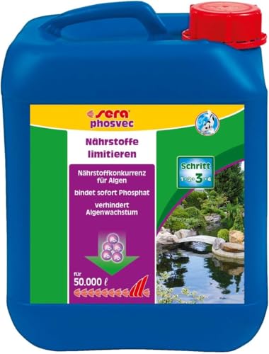 sera pond phosvec 5 Liter - Schützt vor Algen, limitiert Nährstoffe, Nährstoffkonkurrenz für Algen, bindet sofort Phosphat von sera