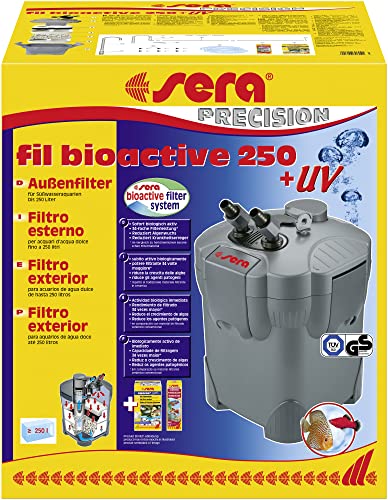 sera fil Bioactive 250 + UV | Außenfilter für Süßwasseraquarien bis 250l | 5W UV-C Lampe | Reduziert Krankheitserreger & Algen | Optimale Filtermedien | 34-fache Filterleistung | Langlebig & robust von sera