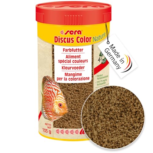 sera Discus Color Nature 250 ml (105 g) - Farbfutter für alle Diskusfische mit 175 mg/kg Astaxanthin, Futter für Diskus von sera