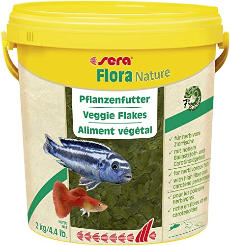 sera Flora Nature 10 L (2 kg) Pflanzenfutter aus Flocken mit ballaststoff- & carotinoidreichen Inhaltsstoffen, Flockenfutter fürs Aquarium, Fischfutter mit hoher Verwertbarkeit (somit weniger Algen) von sera