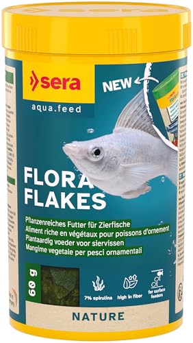 sera Flora Flakes 250 ml (60 g) | Pflanzenreiches Futter für Zierfische | Flockenfutter fürs Aquarium | Pflanzenfutter aus Flocken mit ballaststoffreichen Inhaltsstoffen | Hohe Futterverwertbarkeit von sera