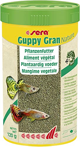 sera Guppy Gran Nature 250 ml (120 g) - Pflanzenfutter aus langsam sinkendem Softgranulat, Guppy Futter sowie für Lebendgebärende, Schwertträger, Platy, Molly & Co. von sera