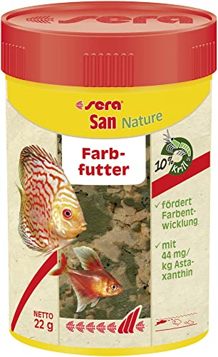 sera San Nature 100 ml - Farbfutter aus Flocken mit 10% Krill für die natürliche Farbentwicklung, Flockenfutter fürs Aquarium, Fischfutter mit hoher Futterverwertbarkeit (und somit weniger Algen) von sera