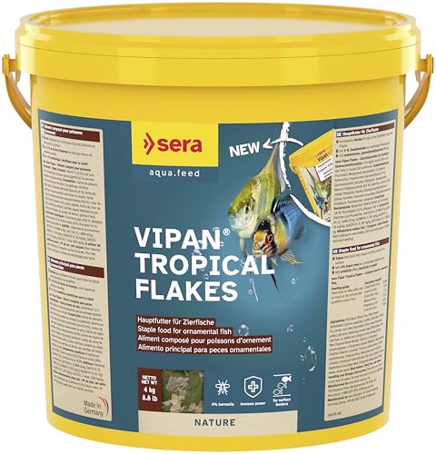 sera Vipan Nature 21 L (4 kg) - Hauptfutter mit 4% Insektenmehl und prebiotischer Wirkung, Flockenfutter fürs Aquarium, Fischfutter mit sehr hoher Futterverwertbarkeit und somit weniger Algen von sera