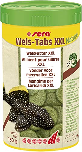 sera Wels-Tabs XXL Nature 250 ml | Hauptfutter für größere Aquarien Welse & Bodenfische | Mit 19% natürlichem Spirulina | Unterstützt Verdauung & Gesundheit | Wasserfreundlich & formstabil von sera