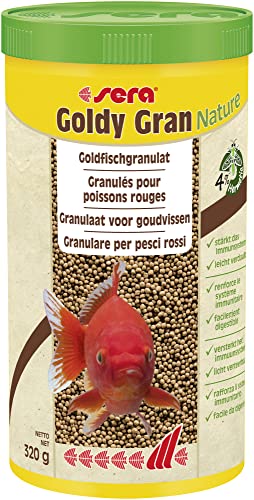 sera Goldy Gran Nature 1l - Granulatfutter für größere Goldfische mit 4 % Insektenmehl, Goldfischfutter für den Teich mit hoher Futterverwertbarkeit und somit weniger Algen von sera