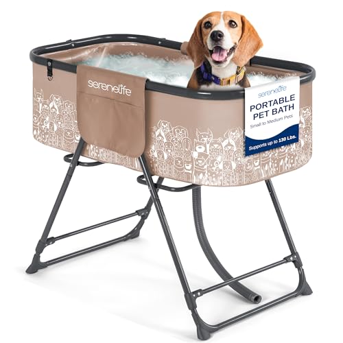 SereneLife Faltbare Hundebadewanne mit Höhenverstellung, 360° Zugang, Abflussschlauch und Aufbewahrungstaschen - Grooming Station mit 130 lb Kapazität für Innen/Außenbereich SereneLife Faltbare Hundebadewanne mit Höhenverstellung, 360° Zugang, Abflussschlauch und Aufbewahrungstaschen - Grooming Station mit 130 lb Kapazität für Innen/Außenbereich von SereneLife