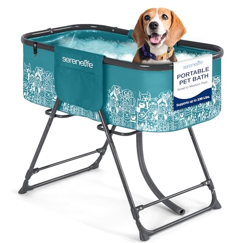 SereneLife Faltbare Hundebadewanne mit Höhenverstellung, 360° Zugang, Abflussschlauch und Aufbewahrungstaschen – Grooming Station mit 130 lb Kapazität für Innen/Außenbereich SereneLife Faltbare Hundebadewanne mit Höhenverstellung, 360° Zugang, Abflussschlauch und Aufbewahrungstaschen – Grooming Station mit 130 lb Kapazität für Innen/Außenbereich von SereneLife
