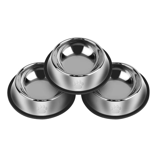 3-teiliges Edelstahl-Hundenapf-Set mit Hundepfotenmuster, rutschfester Futternapf und Wassernapf, 368 ml, spülmaschinenfest, rostbeständige Metall-Haustiernäpfe für kleine, mittelgroße und große von Serentive