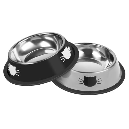 Serentive 2 Stück rutschfeste kleine Katzenfutternäpfe aus Edelstahl, unzerbrechlicher, Dicker Katzenfutterspender, 200 ml Katzennäpfe, Abnehmbarer Gummiboden, leicht zu reinigen, schöne Farbe von Serentive