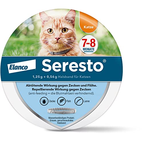 Seresto Elanco Zeckenhalsband für Katzen: 7 bis 8 Monate wirksamer Schutz gegen Zecken und Flöhe, Länge 36 cm, 1,25 g + 0,56 g von Seresto
