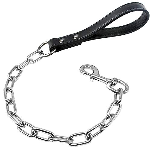Robuste Hundeleine mit Metallkette, 71,1 cm Länge, mit PU-Ledergriff, für große und mittelgroße Haustiere, Schwarz Robuste Hundeleine mit Metallkette, 71,1 cm Länge, mit PU-Ledergriff, für große und mittelgroße Haustiere, Schwarz von Serijoars