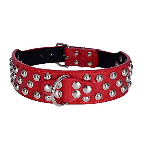 Serijoars 5,1 cm Breite Leder-Hundehalsband, Nieten-Hundehalsband, strapazierfähig, verstellbar für mittelgroße und große Hunde (L, Rot1) von Serijoars