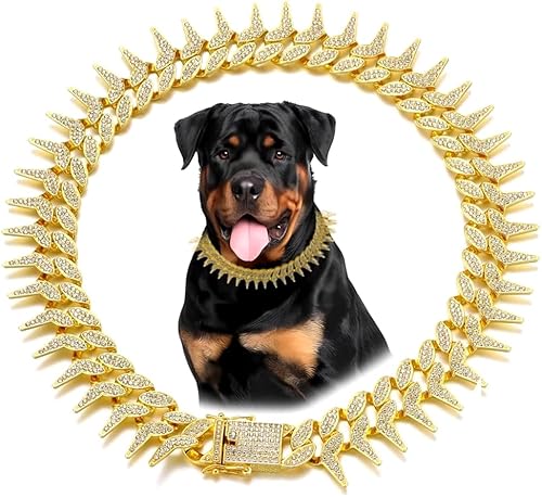 Serijoars Hundehalsband, seitliche Spike-Stil, Halskette, glitzernd, kubanische Glieder-Hundehalsband, Glitzer, Strass, Welpenhalsband für kleine, mittelgroße und große Haustiere, Hunde, Katzen (Gold Serijoars Hundehalsband, seitliche Spike-Stil, Halskette, glitzernd, kubanische Glieder-Hundehalsband, Glitzer, Strass, Welpenhalsband für kleine, mittelgroße und große Haustiere, Hunde, Katzen (Gold von Serijoars
