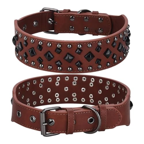 Serijoars Hundehalsband aus Leder, mit Nieten, für mittelgroße und große Hunde wie Pitbull, Mastiff, Labrador, Boxer, Rottweiler, Deutscher Schäferhund, Braun 1, S (44–52 cm) von Serijoars