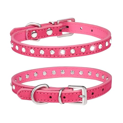 Serijoars Hundehalsband für Welpen, mit Kristalldiamanten, bunt, glitzernd, für Mädchen, Welpen, kleine Hunde, Katzen (XS, Hot Pink) von Serijoars