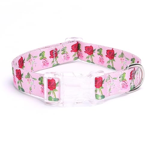Serijoars Hundehalsband mit Blumendruck für kleine, mittelgroße und große Hunde Halsbänder mit Schnellverschluss-Schnalle für Mädchen Hündin (S, Rosen) von Serijoars