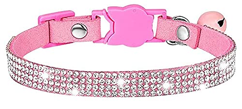Serijoars Katzenhalsband, Strasssteine für Mädchen und Katzen, glitzernd, Kätzchen, Blume, verstellbar, mit Glocke, weiches Samt-Lederhalsband für Welpen, kleine Hunde (Rosa) von Serijoars