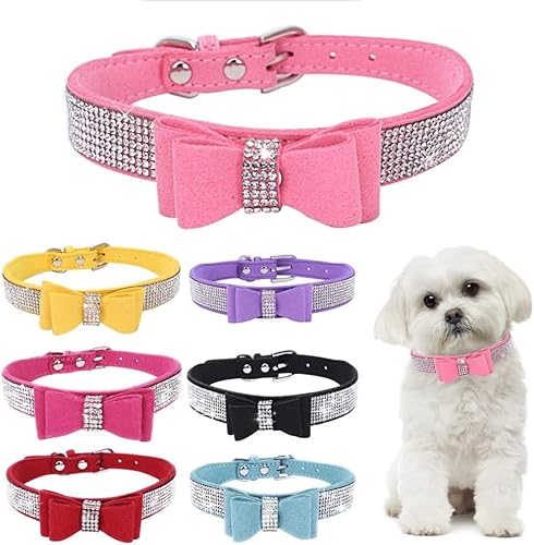 Serijoars Kleines Hundehalsband mit Strasssteinen und Diamanten, bunt, glitzernd, für Mädchen, Welpen, Katzen (Größe M, Rosa 1) von Serijoars