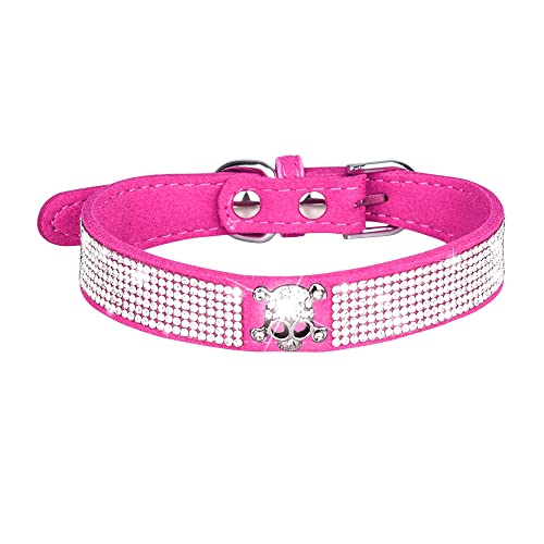 Serijoars Kleines Hundehalsband mit Strasssteinen und Diamanten, bunt, glitzernd, für Mädchen, Welpen, Katzen (Größe S, Hot Pink5) von Serijoars
