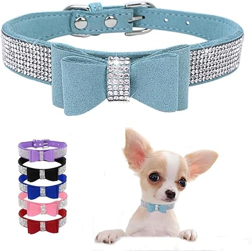 Serijoars Kleines Hundehalsband mit Strasssteinen und Diamanten, bunt, glitzernd, für Mädchen, Welpen, Katzen (XS, Hellblau 1) von Serijoars