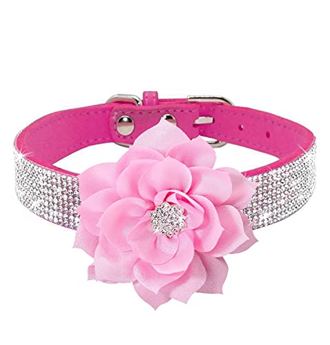 Serijoars Kleines Hundehalsband mit Strasssteinen und Diamanten, bunt, glitzernd, für Mädchen, Welpen, Katzenhalsbänder (L, Hot Pink6) von Serijoars
