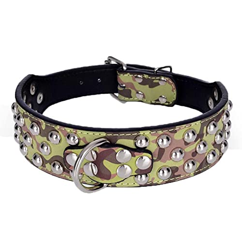 Serijoars Lederhalsband, 5,1 cm breit, mit Nieten, strapazierfähig, verstellbar für mittelgroße bis große Hunde (XL, Camouflage) von Serijoars