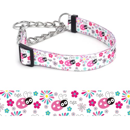 Serijoars Martingale Halsband für Hunde, strapazierfähiges Blumenmuster, weibliches Sicherheits-Nylon-Trainings-Hundehalsband mit Blumen-Design, für große, mittelgroße und kleine Hunde (19, S) von Serijoars