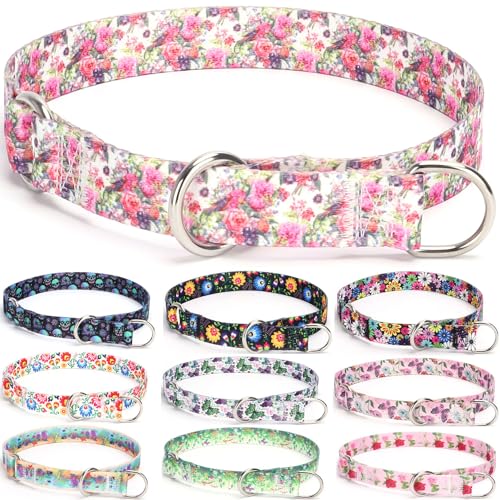 Serijoars Martingale Hundehalsband, kein Ziehen, Trainingshalsband mit Blumen, mehrfarbig, niedliche Muster und verschiebbarer Stop-Ring (Größe L, Pfingstrose) von Serijoars