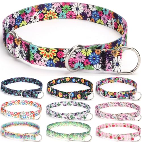 Serijoars Martingale Hundehalsband, kein Ziehen, Trainingshalsband mit Blumen, mehrfarbig, niedliche Muster und verschiebbarer Stop-Ring (Größe S, Feuerwerk) von Serijoars