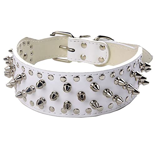 Serijoars Spiked Hundehalsband, PU-Leder, Hundehalsband, verstellbare Haustierhalsbänder für mittelgroße oder große Rassen (M, Weiß) von Serijoars
