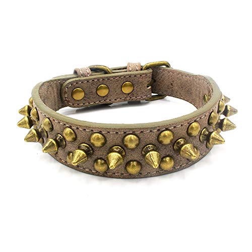 Serijoars Spiked Hundehalsband, weiches PU-Leder, Pilze, Nieten, Spikes, Nieten, Hundehalsband, verstellbar, Welpenhalsbänder (M, Grau2) von Serijoars