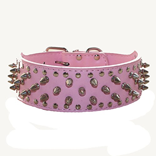 Serijoars Spiked Hundehalsband mit Nieten, PU-Leder, Hundehalsband, verstellbare Haustierhalsbänder für mittelgroße oder große Rassen (L, Rosa) von Serijoars