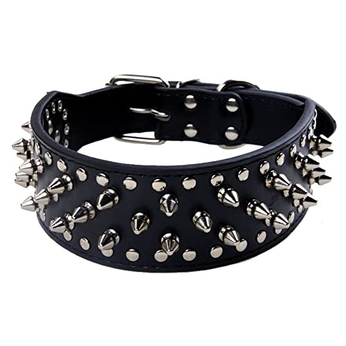 Serijoars Spiked Nieten-Hundehalsband, PU-Leder, Hundehalsband, verstellbare Haustierhalsbänder für mittelgroße oder große Haustiere (XL, Schwarz) von Serijoars