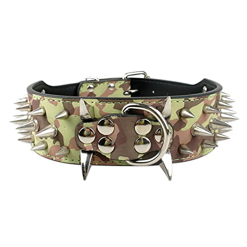 Serijoars Spiked Nieten-Hundehalsband, PU-Leder-Hundehalsband, verstellbare Haustierhalsbänder für mittelgroße oder große Rassen (M, Camouflage5) von Serijoars